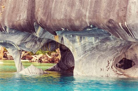 Unusual Marble Caves On The Lake Of Stock Image
