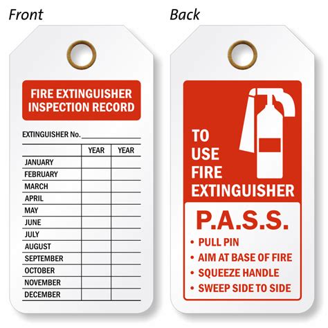 An external safety professional or an organization's own safety officer conducts a monthly fire extinguisher inspection as part of the. Monthly Fire Extinguisher Inspection Tags