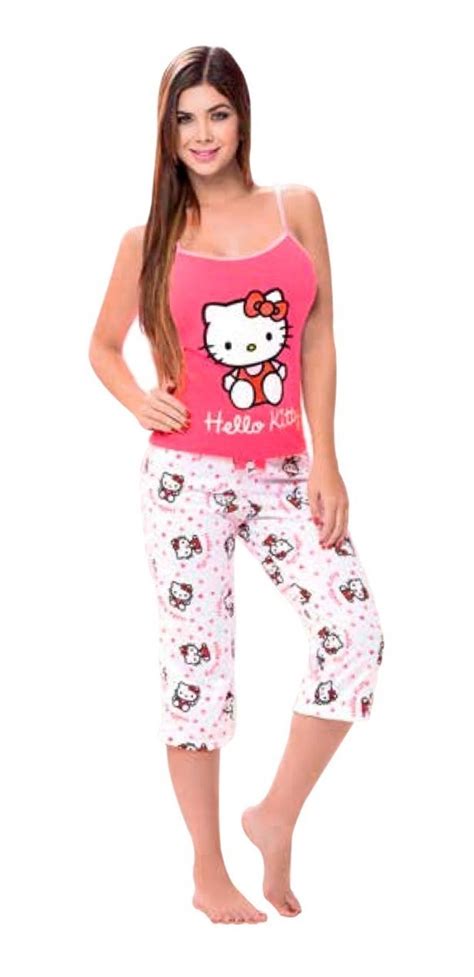 Pijama Para Mujer Conjunto Capri Tiras Dama Hello Kitty 54900 En