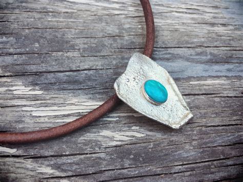 Sterling Silver Turquoise Pendant Choker Necklace On Leather Cord