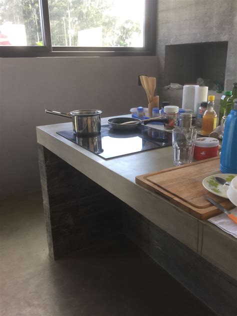 Kitchen Bench Bancada Em Tecnocimento Com Fog O De Indu O K Chentisch Induktionsherd Concrete