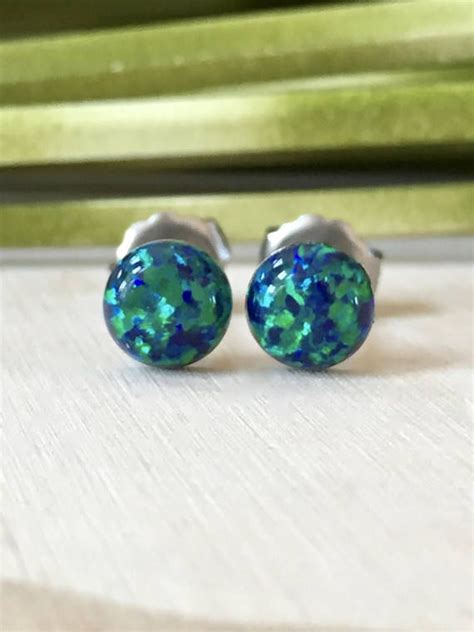 Dark Blue Opal 6mm Round Stud Earrings With Titanium Posts Etsy