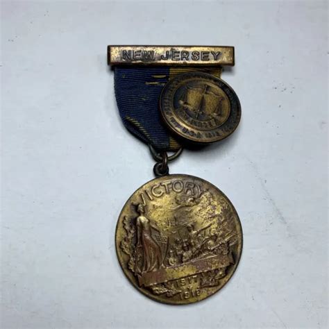 Rare Wwi New Jersey Victory Medal With Gloucester County Ww1 Pin Ribbon