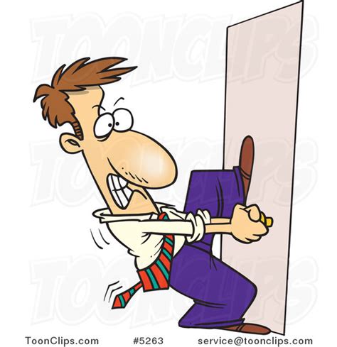 Cartoon Locked Out Business Man Trying To Open A Door 5263 By Ron Leishman