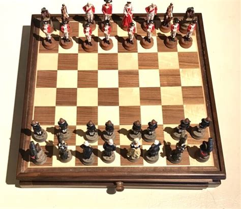 American Revolutionary War Chess Set W Cherry Color Board 17
