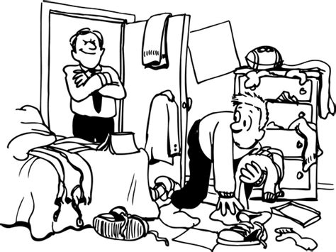 Illustration of a room that badly nedds cleaning. Letting Go Housekeeping Families.com