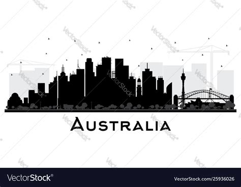 Australia City Skyline Silhouette With Black Vector Image