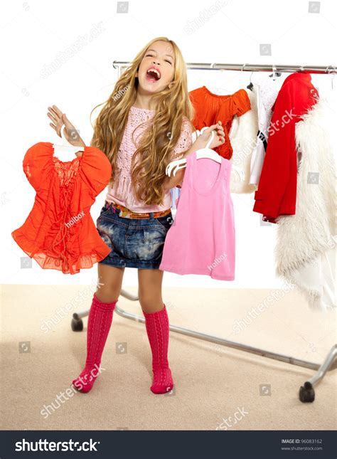 Fashion Victim Kid Girl Backstage Wardrobe Stock Photo