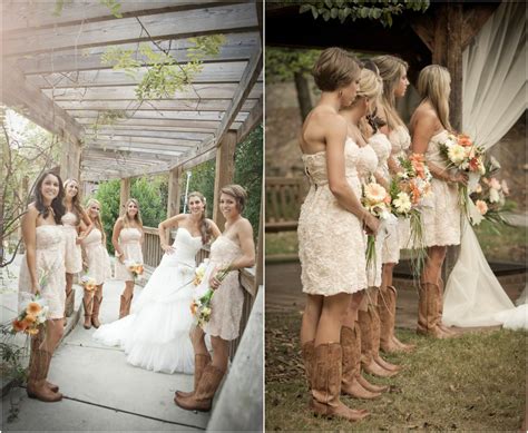 Rustic Wedding With Bridesmaids In Cowboy Boots Rustic