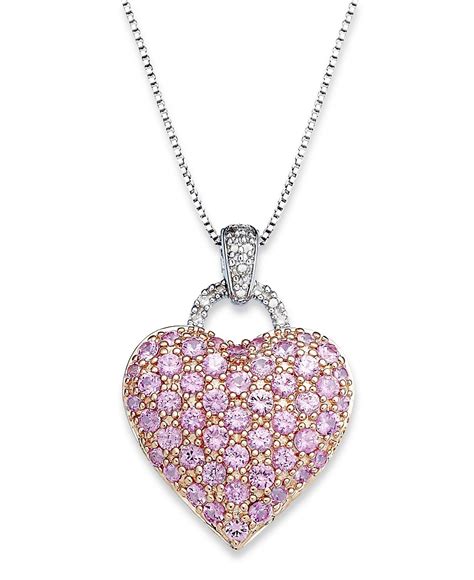 Macy S Sapphire Ct T W And Diamond Accent Heart Pendant Necklace In Sterling Silver
