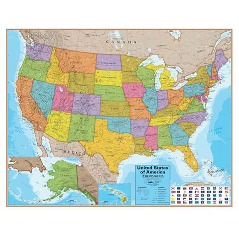 Round World Hemispheres Blue Ocean Series United States Wall Map