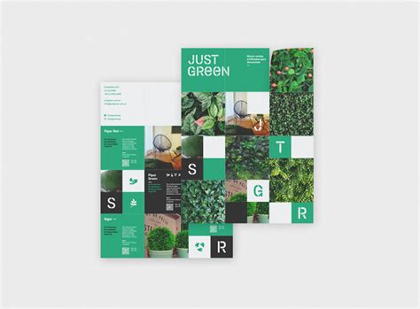 Two Square Brochures With Green Images On The Front And Back Cover Are