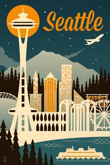 Seattle Washington Retro Skyline Art Print Lantern Press