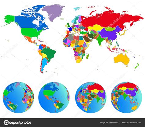 World Map Globes With Countries Planet Earth Vector Stock Vector By