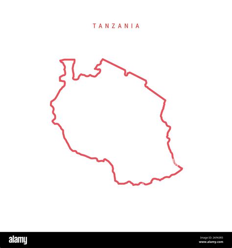 Tanzania Thin Line Outline Map Tanzanian Red Border Country Name