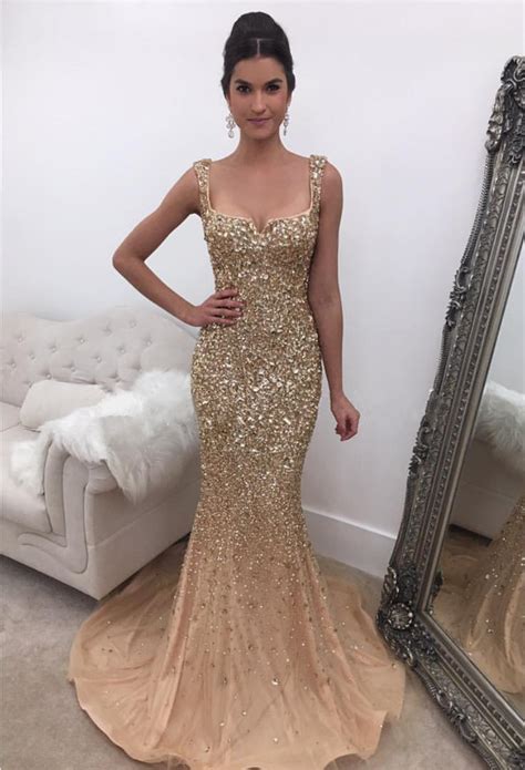Crystal Beaded Prom Dressmermaid Prom Dresschampagne Evening Gowns