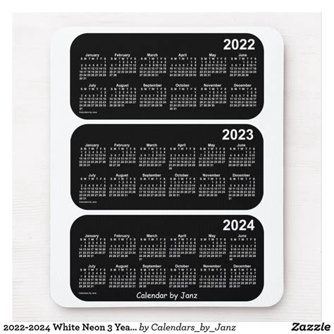 2022 2024 White Neon 3 Year Calendar By Janz Mouse Pad Zazzle