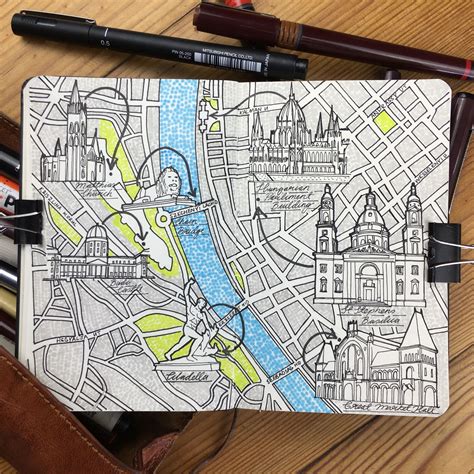 A world map illustration for all your sketch needs. City Map Drawing of Budapest | Sketch book, City map ...