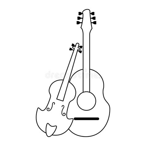 Instrumentos De Música Guitarra Acústica Y Violín En Blanco Y Negro