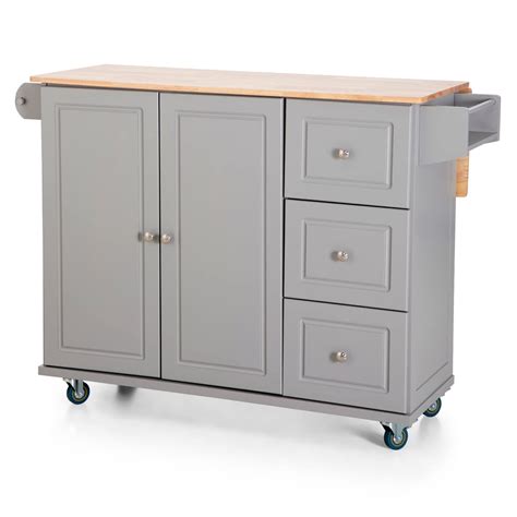 Phi Villa Rolling Kitchen Island Cart With Drop Leaf And Storage Featu