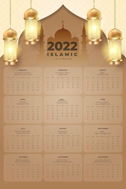 Free Vector Realistic 2022 Islamic Calendar Template