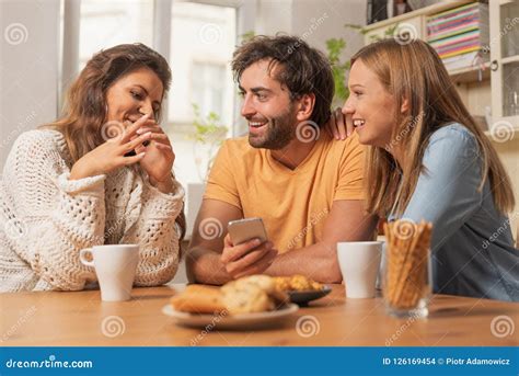 Group Of Friends Having Fun With Smartphone Stock Photo Image Of