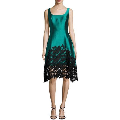 Kay Unger New York Sleeveless Structured Satin Lace Trim Dress 595