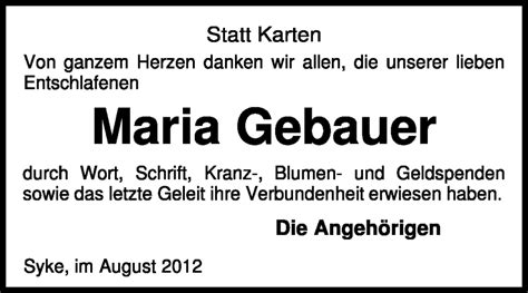 Traueranzeigen Von Maria Gebauer Trauer Kreiszeitung De