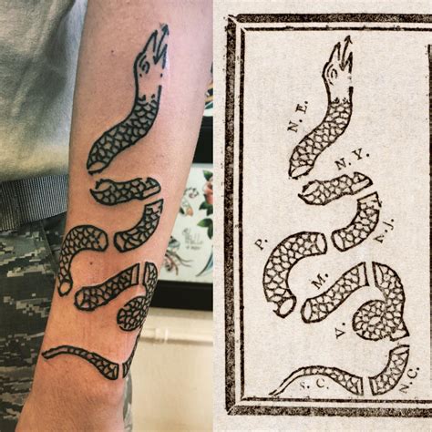 Join or die snake tattoo. "Join, or Die" by Matt Headley at Red Sea Tattoo in ...