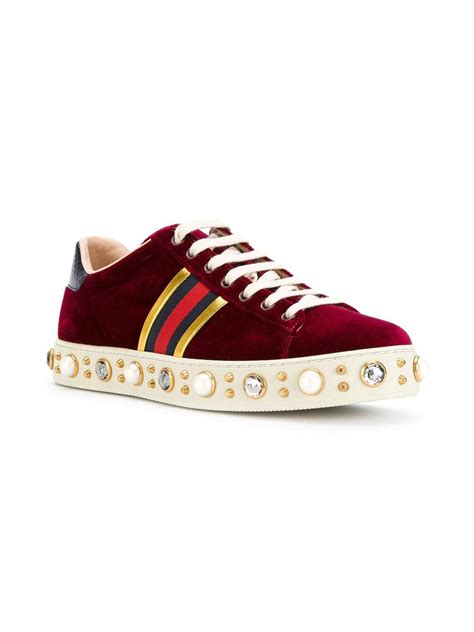 Lyst Gucci Ace Studded Sneaker In Red