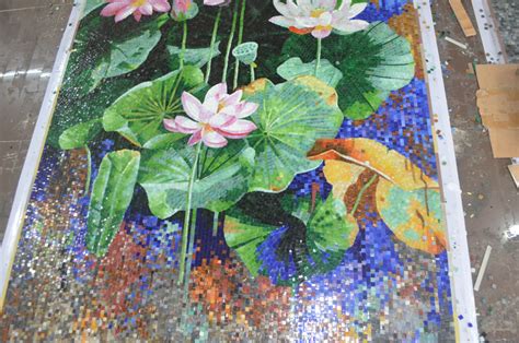 Zffm034 Lotus Flower Mosaic Pattern Design Kitchen Mosaic Wall Tiles