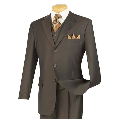 Vinci Mens Brown 3 Piece 3 Button Classic Fit Suit W Matching Vest