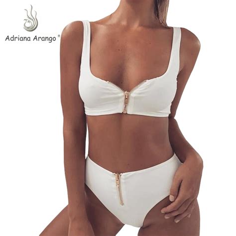 Adriana Arango 2019 Swimsuit Zipper Swimwear For Women Sexy Red Bikini Summer Beach Wear Bathing