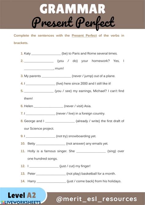 Present Perfect Just Already Yet Exercises Liveworksheets Billy Bruce