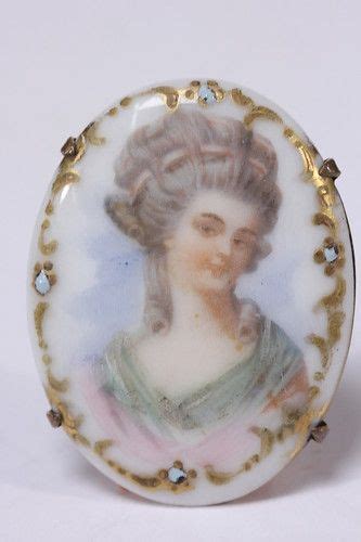 Antique Miniature Victorian Portrait Handpainted Porcelain Brooch Pin Vtg Victorian