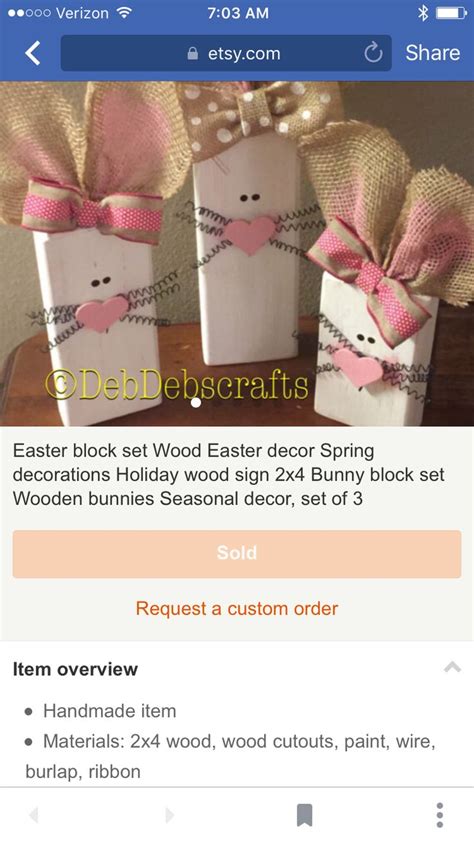 Bunny Wood Block Easter Craft Holiday Wood Sign Spring Easter Decor