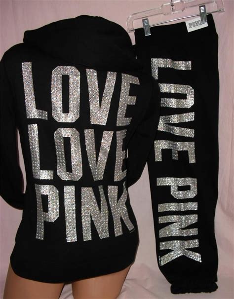 Vs Pink Crystal Bling Hoodie Sweat Pants Lazy Day Outfits Pink Outfits