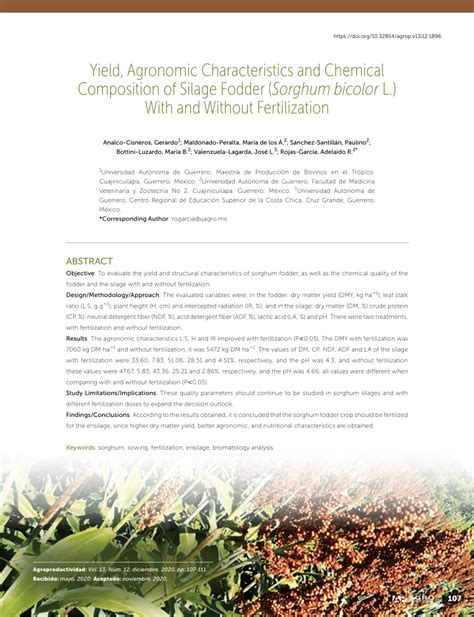 Pdf Yield Agronomic Characteristics And Chemical Composition Of