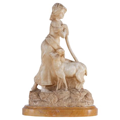 Large 1960s French Wood Sculpture Of A Shepherd And Sheep Mid Century