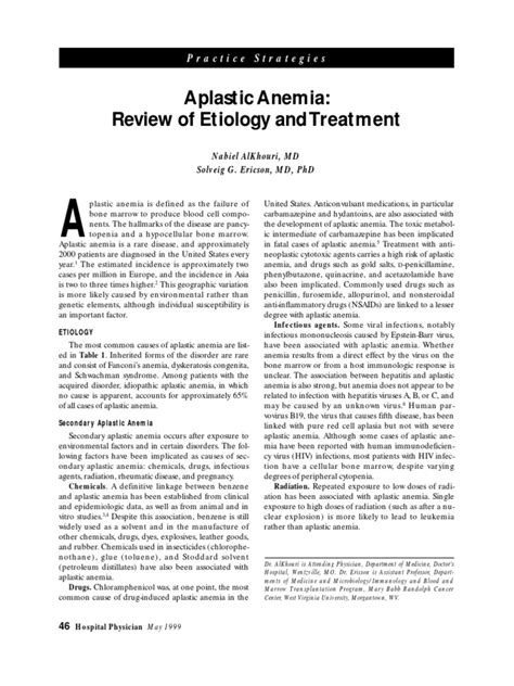 Aplastic Anemia Review Of Etiology And Treatment Pdf