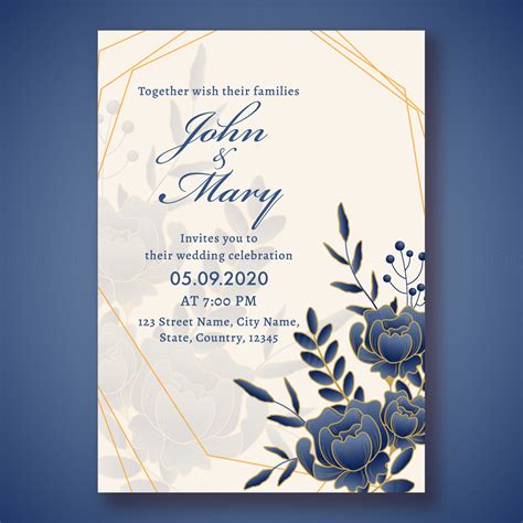 Wedding Invitation Card Template Layout Decorated With Blue Rose