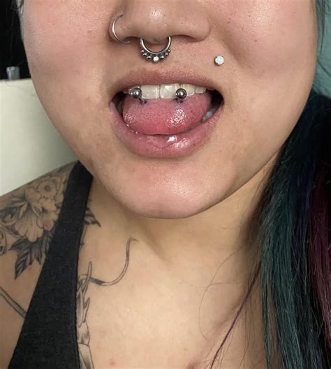just got my double tongue piercings so in love with them☺️😱 piercing