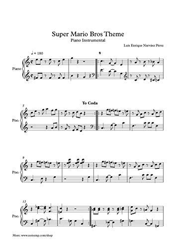 Super Mario Bros Theme Piano Sheet Music Instrumental Version Sheet