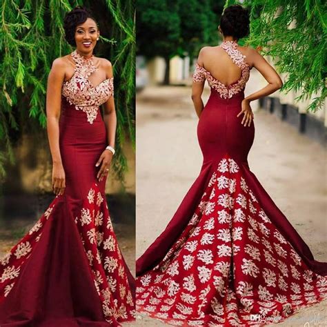 Aso Ebi Style Dark Red Sexy Mermaid Evening Pageant Dresses 2019 Modest
