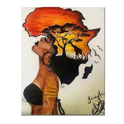 Black Woman Afro Africa Map Wall Canvas Art Uniquely Living