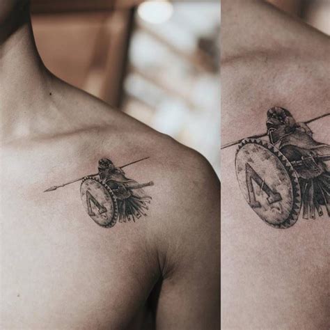 Single Needle Spartan Tattoo On The Left Shoulder Spartan Tattoo