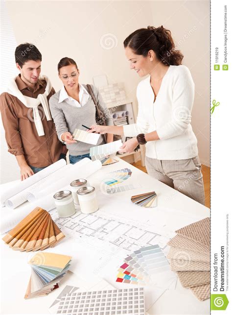 Successful Interior Designer Woman With Two Client Stock Image Image