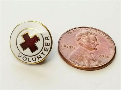 Vintage Red Cross Volunteer Lapel Pin Gold Tone Enamel Collectible Pin
