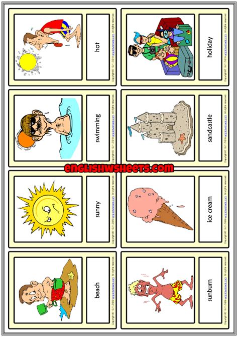 Summer Esl Printable Vocabulary Learning Cards For Kids