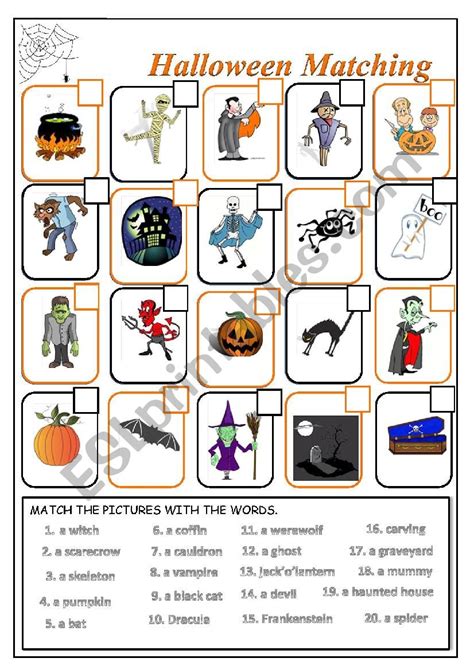 Halloween Matching Esl Worksheet By Coyotechus